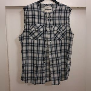 Mens Sleeveless Rockstar Button Up Shirt